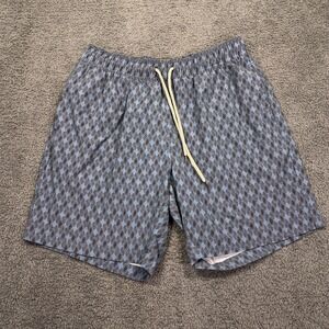 Faherty Shorts‎ Mens Large Blue Gray Geometric Swim Trunks Mesh Lined Drawstring